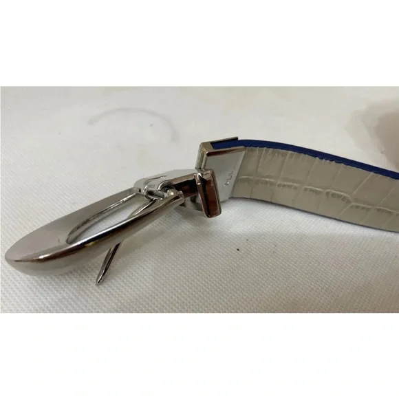 New Lauren Ralph Lauren Blue White Leather Silver Buckle  display picture 3